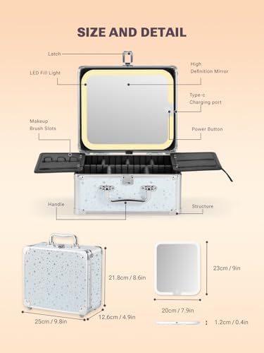 Makeup Box with Detachable Magnetic LED Mirror