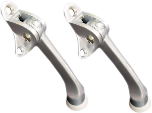QCAA Heavy Duty Kickdown Door Stopper, 4", Zinc Die Cast, Satin Chrome, 2 Pack, Made in Taiwan