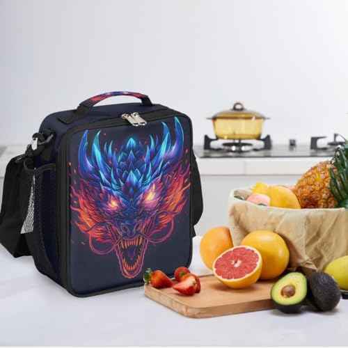 Animal Dragon Kids Lunch Box for Girls Boys Reusable Insulated Lunch Bag for Kids Toddler Thermal Cooler Spacious Lunchbox with Shoulder Strap Lunchbag for School Work Picnic (print 13)