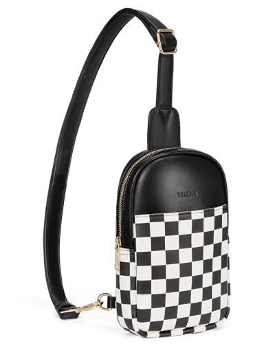 Crossbody Bags for Women Leather Cross Body Sling Bag for Woman Travel Black and White Checkered