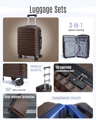 Luggage Sets 3 Pcs Suitcase with Wheels (3 Count)