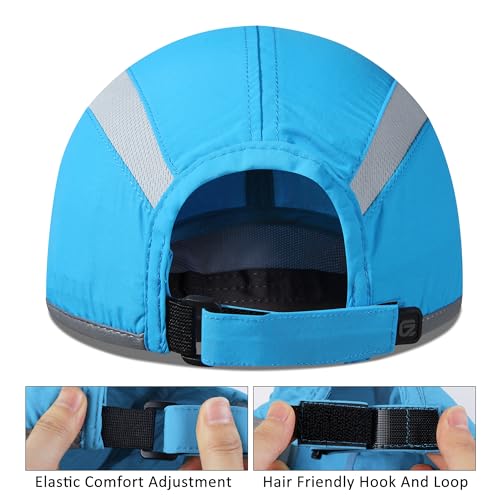 Baseball Cap Nylon Running Cap Outdoor Sports Hat for Men Women Adjustable Quick Drying Reflective Foldable UPF50+ Breath Mesh Water Repellency Race Performance Lightweight Sky Blue