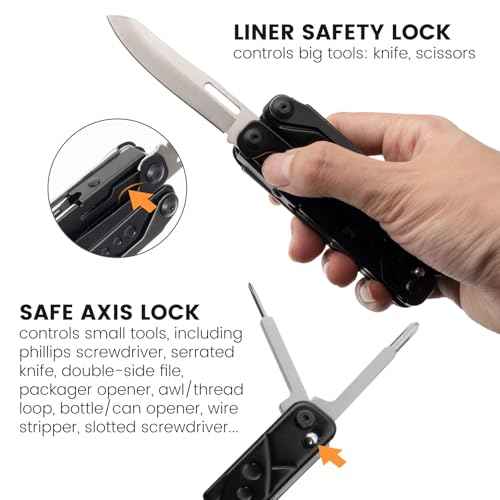 Multitool, 20-in-1 Stainless Steel Multi Tools Pliers with Nylon Sheath, Safe Locking, Professional Multi-Tool for Survival, Camping and Hunting, Black