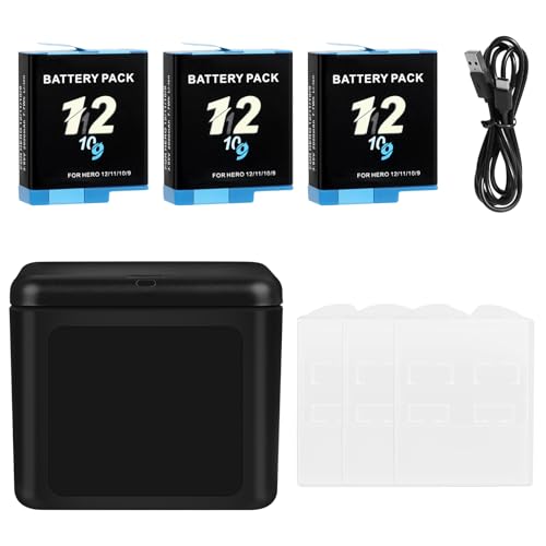 Battery Charger Kits for GoPro Hero 12 11 10 9 Black (3 Count)