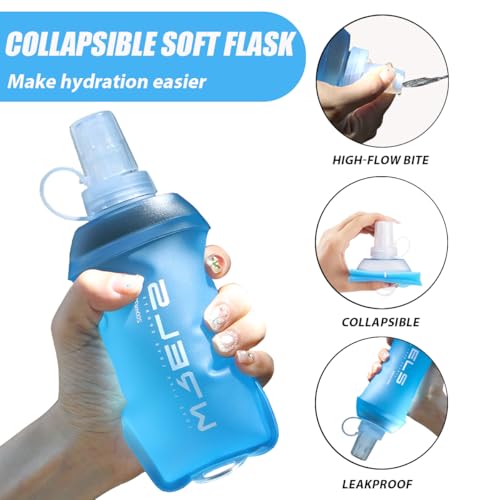 200ml/350ml/500ml Collapsible Soft Flask,BPA Free Folding Soft Water Bottle with Hanging Ring,Lightweight TPU Hydration Flask for Running Marathon Cycling Hiking(500ml-2 Packs) (2 Count)