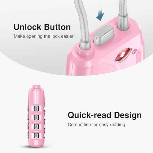 2 Pack TSA Approved Luggage Locks 4 Digit Code Cable Lock Basic Pink (2 Count)