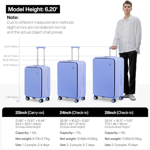 20 Inch Carry On Luggage 22x14x9 Airline Approved PC Hard Shell Suitcase Top Opening Aluminum Frame Travel Suitcases with Wheels