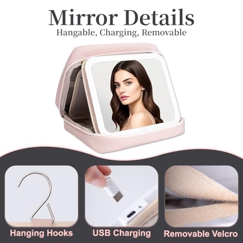 Travel Makeup Bag with LED Lighted Detachable Mirror