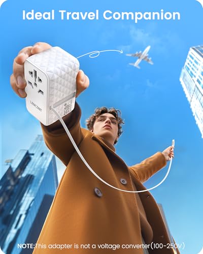 85W Universal Travel Power Adapter with Retractable USB C Cable