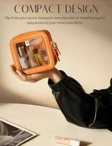 Clear Makeup Bag with Zipper Small Travel Cosmetic Case Orange Mini Pouch for Purse Accessories Car Storgae Essentials Bag Purse Pouch Organizer Compact Small Clear Toiletry Bag for Traveling