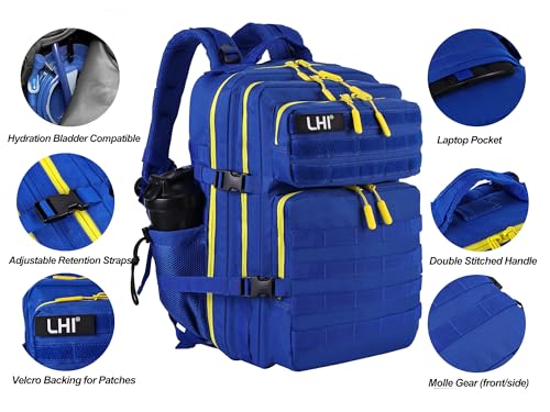 Military Tactical Backpack for Men and Women 45L Army 3 Days Assault Pack Bag Large Rucksack with Molle System Blue Yellow