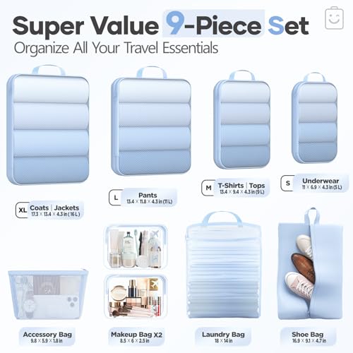 9 11 Set Compression Packing Cubes for Travel Essentials (9 Count)