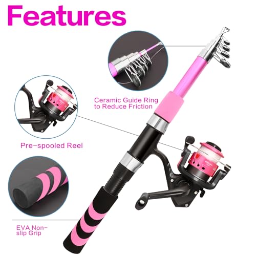 2pcs Kids Fishing Rod Portable Telescopic Fishing Rod and Reel Combo Kit with Lure Bait Set Children's Beginner Fishing Rod Set for Boys and Girls