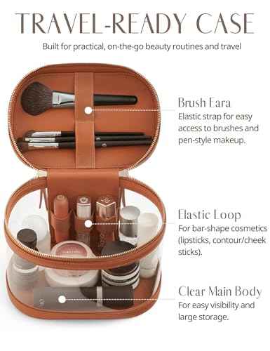 Travel Makeup Case Clear Vanity Bag with Brush Holder