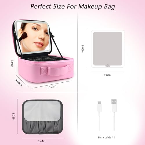 Travel Makeup Bag with LED Mirror Travel Makeup Organizer with 3 Lighted Settings
