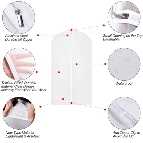 Suit Bags for Closet Storage Garment Bag 24''X40'' Clear Garment Bags for Hanging Clothes (6 Count)
