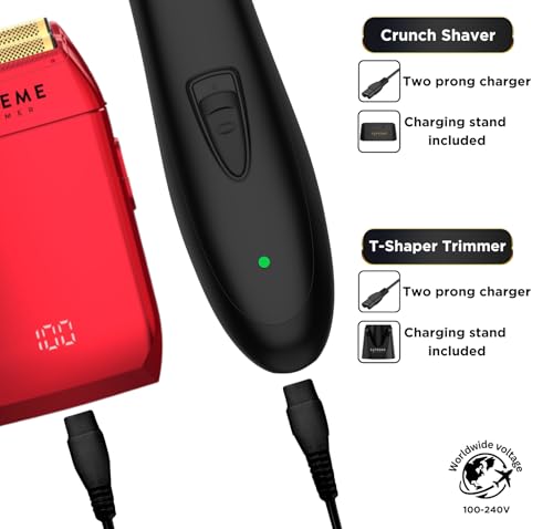 2-in-1 DLC T-Shaper Trimmer & Crunch Foil Shaver | STF602 Electric Razor & ST5206 Beard Trimmer Barber Haircut Kit | Red