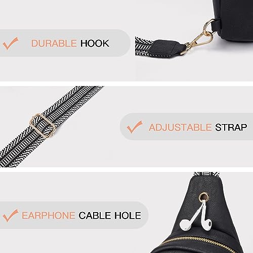 Sling Bag for Women Vegan Leather Small Fanny Pack Crossbody Bags Chest Bag for Women Black