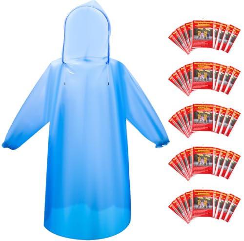 6 & 20 & 50 Pack Disposable Rain Ponchos for Adults (20 Count)