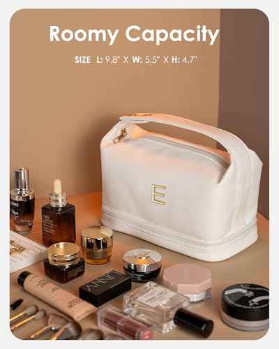 Initial Double Layer Cosmetic Bag with Makeup Brush Organizer