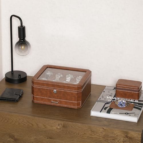 8 Slot Leather Watch Box with Valet Drawer