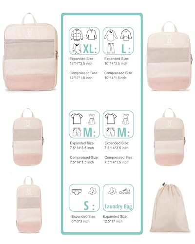 8 Set Space Saving Compression Packing Cubes Lightweight Packing Cube Begie