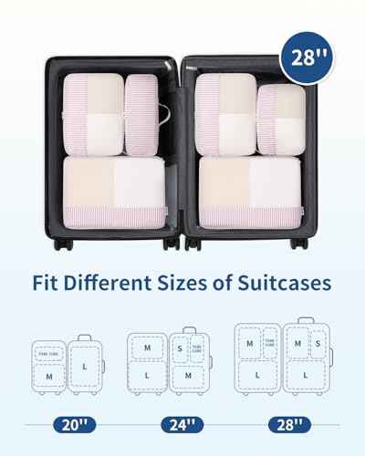7 Set Striped Packing Cubes for Travel Carry on Suitcase