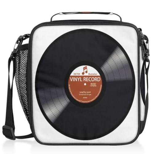 Music Record Black Kids Lunch Bag Retro Music Vinyl CD Insulated Lunch Box Mini Cooler Back to School Thermal Meal Tote Kit Bento Tote Bags Thermal Lunchbox for Boys Girls (Record Music CD)