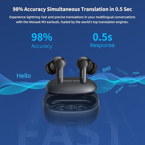 Offline AI Translator Earbuds M3 Language Translator Device Translation Earbuds Real Time Support 144 Languages No Subscription Required