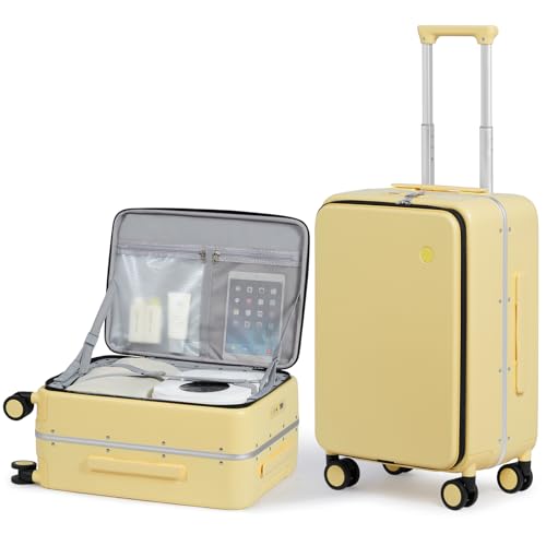 20 Inch Carry On Luggage 22x14x9 Airline Approved PC Hard Shell Suitcase Top Opening Aluminum Frame Travel Suitcases with Wheels
