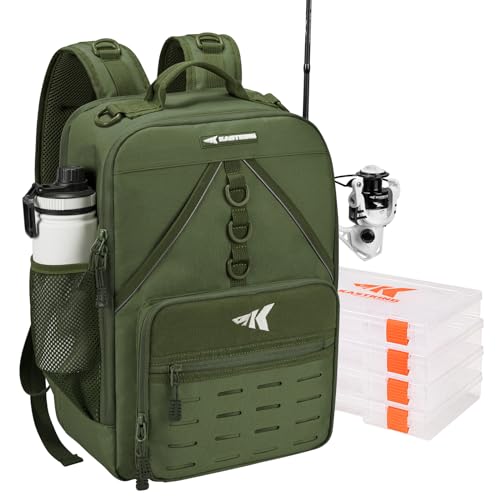 KarryAll Fishing Backpack with Rod Holder 4 Tackle Boxes (4 Count)