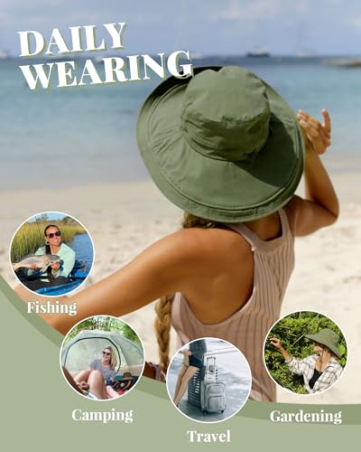Sun Hats for Women Gardening Hat Wide Brim Ponytail Beach Sun Protection Breathable Cotton Summer Hat with Fold