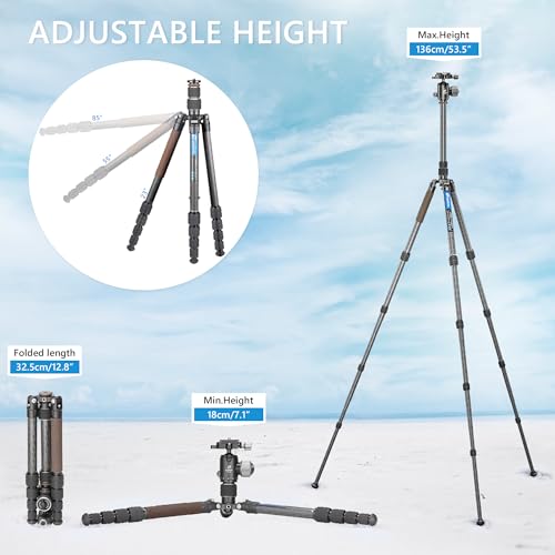 Lightweight Carbon Fiber Reverse Folding Travel Tripod with Ball Head