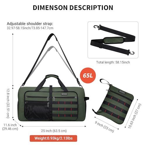 Foldable Duffle Bag for Men Large 65L Travel with Shoe Compartment