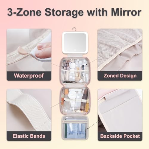 Travel Makeup Bag with LED Lighted Detachable Mirror