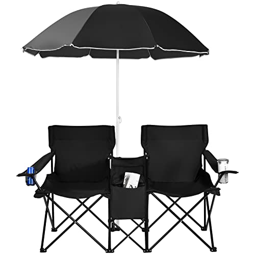 Double Camping Chair with Umbrella