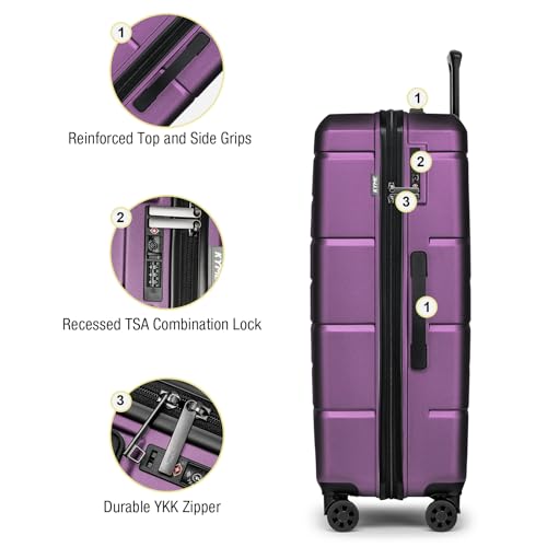Large Suitcases with Wheels Hardshell 28 Inch Luggage TSA Approved Big Checked Luggage Durable Travel Rolling Suitcase for Women Dark Purple
