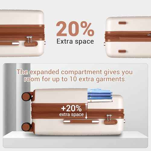 Carry On Suitcase 20in Expandable ABS+PC Airline Approved Cream