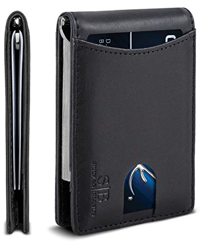 RFID Blocking Slim Bifold Genuine Leather Minimalist Front Pocket Wallets for Men with Money Clip Thin Gift