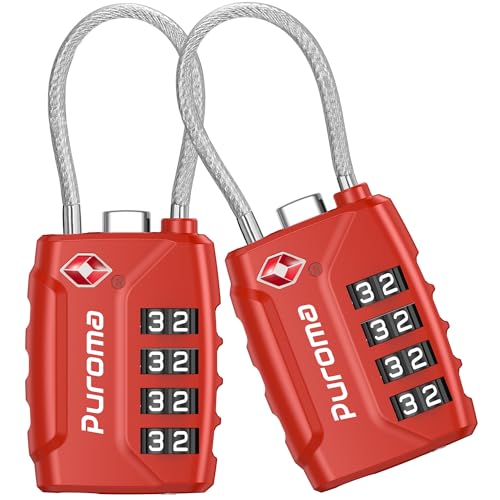 2 Pack TSA Approved Luggage Locks 4 Digit Code Cable Lock Red (2 Count)