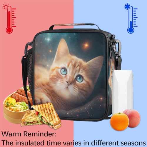 Galaxy Cute Cat Lunch Bag Box for Kids Boys Girls Space Cat Kitten Insulated Lunch Tote Bag with Adjustable Shoulder Strap Reusable Waterproof Thermal Cooler Bag for School Work Picnic Women Men (A04:Galaxy Cute Cat)