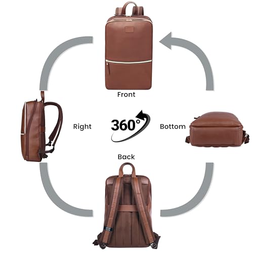 Leather Laptop Backpack for Men with Trolley Strap 16L Slim