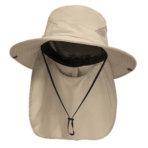Sun Fishing Hats with Neck Flap for Men Pure Khaki