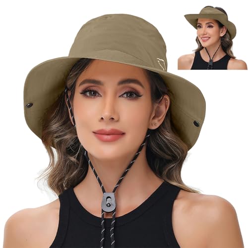 Sun Hats for Women Bucket Hat UV Protection Fishing Hat Wide Brim Safari Hats 2 in 1 Zip
