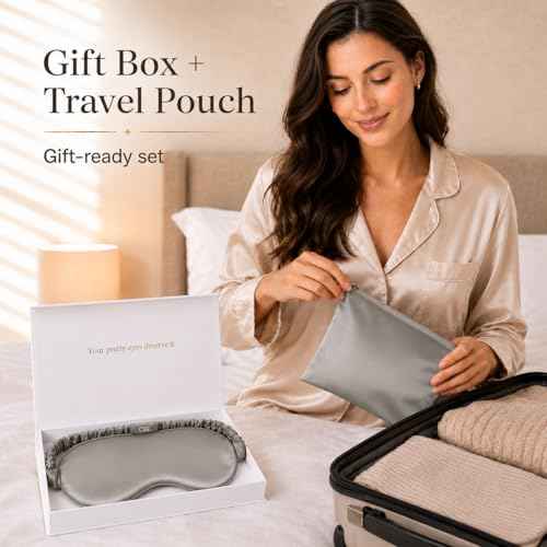 Silk Sleep Mask Light Blocking Luxury 100% Mulberry 19mm Silk Eye Mask Eye Cover Blindfold Ultra Soft Light & Comfy Anti Aging Skin Care with Travel Bag Gift Package