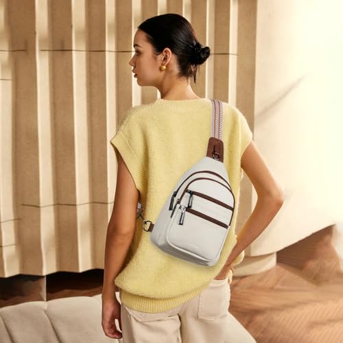 Sling Bag for Women Crossbody Bags Fanny Pack Sling Purse Backpack Vegan Leather Shoulder Bag Gifts Travel Handbag Anti Theft Beige