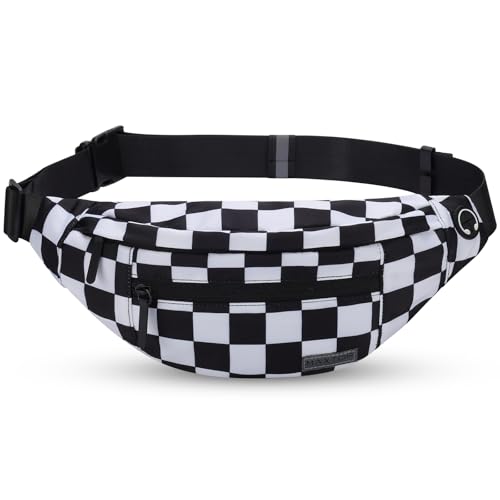 Large Checkered Fanny Pack Crossbody Belt Bag for Shopping Traveling