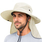 Sun Bucket Hats for Men Women Fishing Hat with Neck Flap Khaki