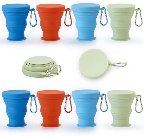Silicone Collapsible Travel Cup Set 8 Pack Silicone Folding Camping Cup with Lids Foldable Drinking Cup Sets Portable Dishwasher Safe for Outdoor Hiking Travel Sport (8 Count)