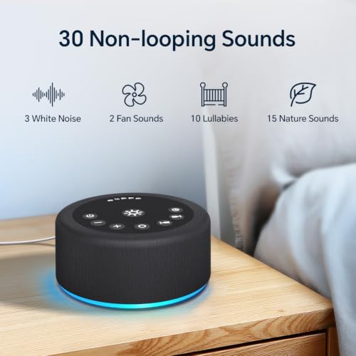 Sound Machine White Noise Brown Noise Machine Night Light 30 Non Looping Sounds 12 Lights 5 Timers Sleep Sounds Machine 36 Adjustable Volume Memory Function for Baby Kids Adult Home Office Travel